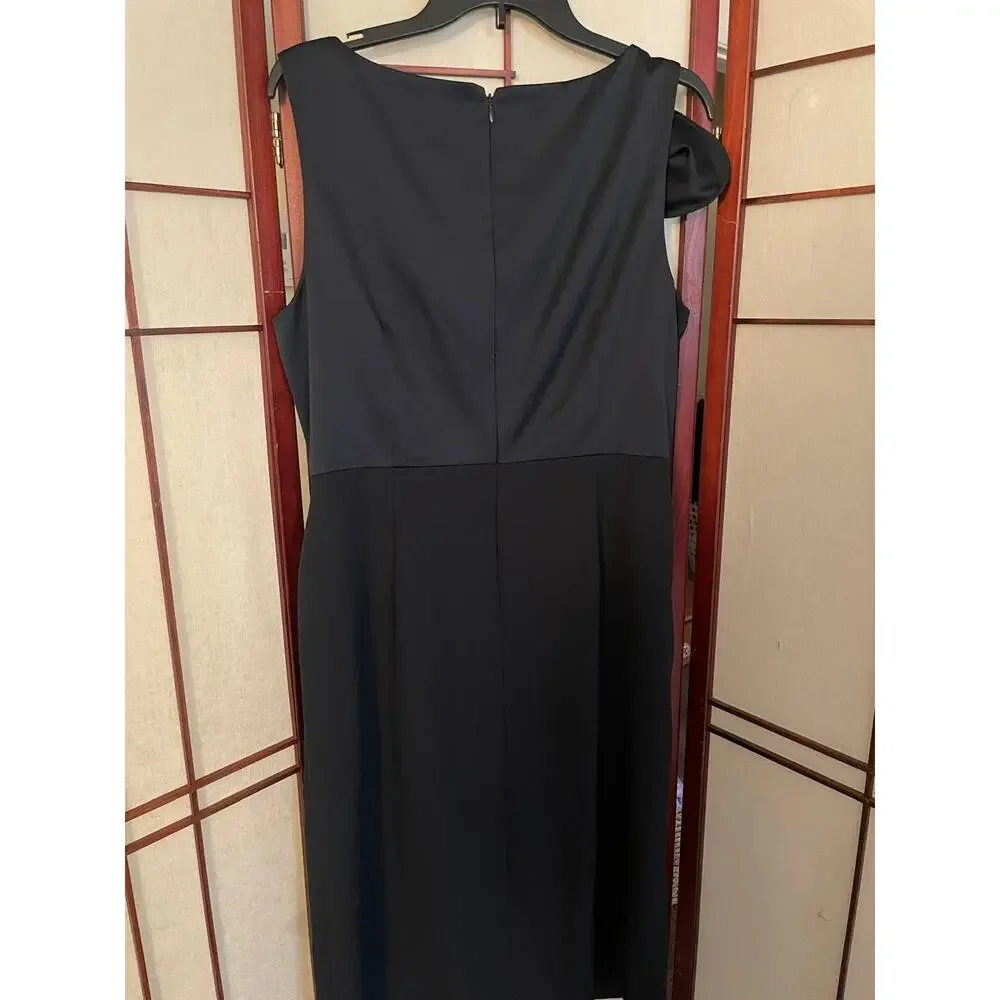 Adrianna Papell Black Shoulder Dress Structural Ruffle Beaded Bodice - Picture 8 of 8